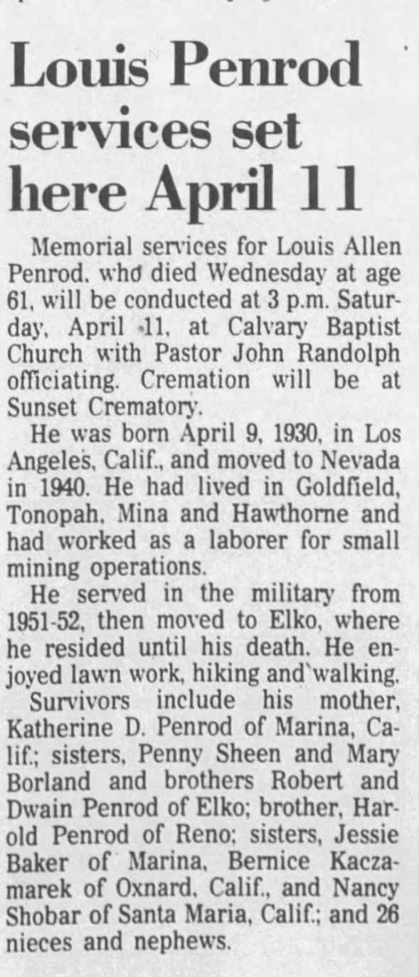 Louis Allen Penrod, Elko Daily Free Press, Elko, NV 4/3/1992
